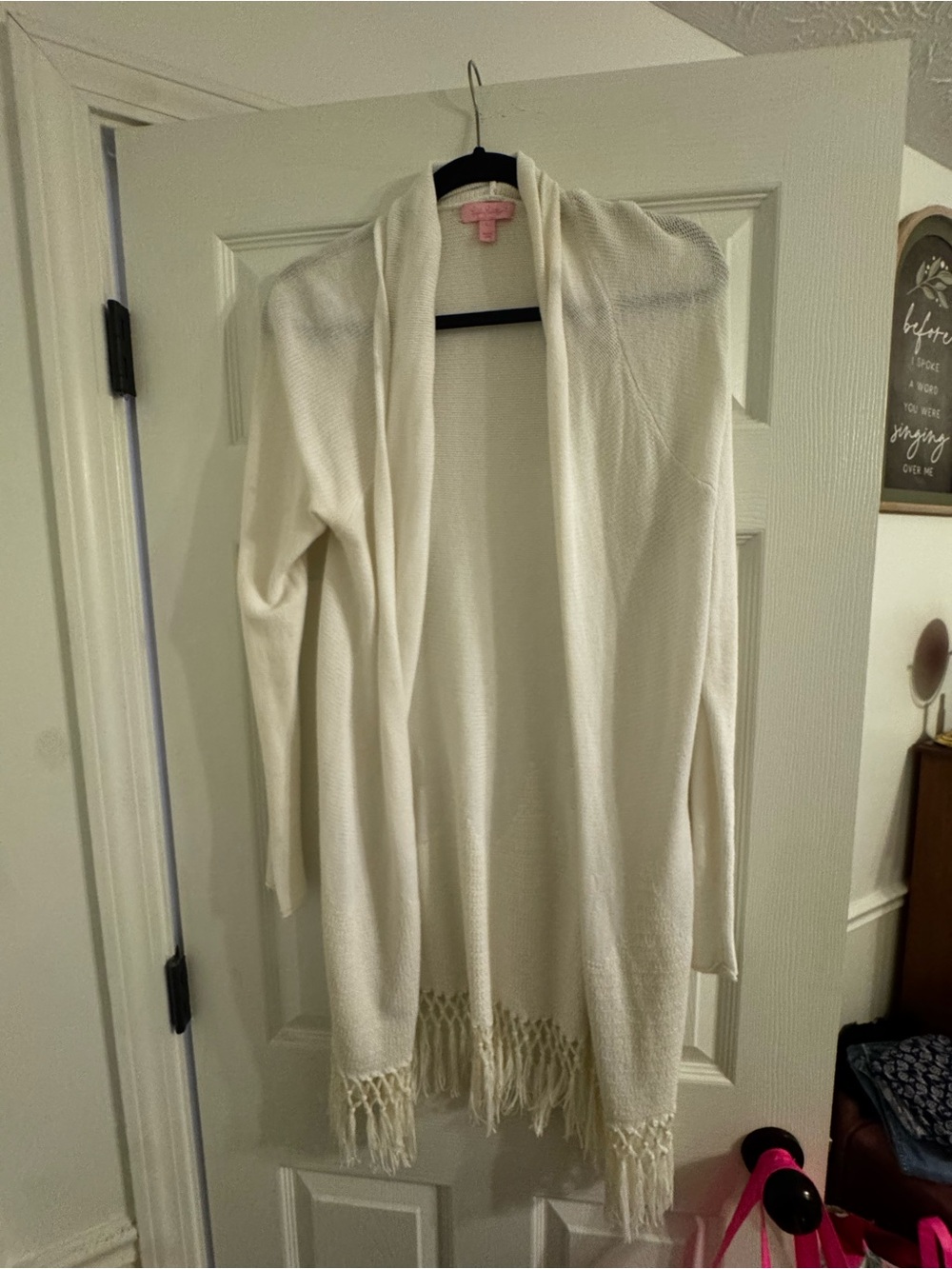 Lilly Pulitzer Cream Open-Front Fringe Cardigan